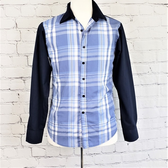 VSKA Men’s Blue Plaid/Solid Button Down Shirt, XL - Picture 7 of 7